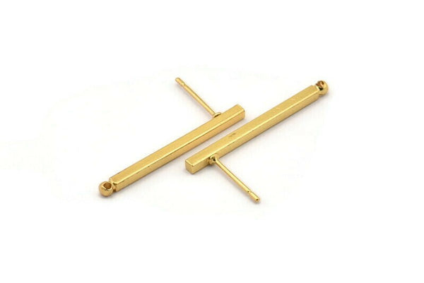 Gold Stick Earring, 4 Gold Plated Brass Stick Stud Earrings With 1 Hole (2x30mm) D1510 A1930