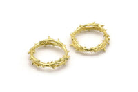 Brass Circle Connector, 4 Raw Brass Branch Shaped Circle Connectors, Closed Ring (24x5mm) N1751