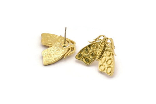 Brass Butterfly Earring, 4 Raw Brass Butterfly Stud Earrings (16x20mm) N1756