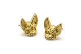 Brass Bat Earring, 2 Raw Brass Short Nosed Bat Stud Earrings (14x15x4mm) N1753