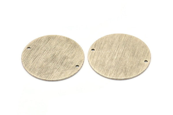 Silver Round Charm, 2 Textured Antique Silver Plated Brass Stamping Blanks With 2 Holes, Stamping Tags (30x0.80mm) M01582