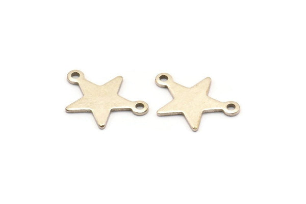 Silver Star Charm, 25 Antique Silver Plated Brass Star Charms With 2 Loops (16x12x0.80mm) M01543