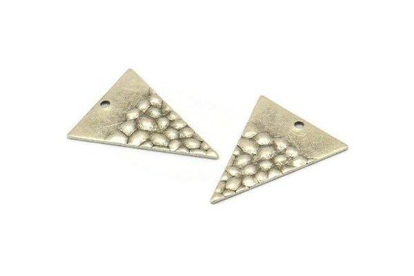 Silver Triangle Charm, 12 Antique Silver Plated Brass Triangle Charms With 1 Hole, Pendants, Findings (23x18x0.80mm) D953 H1155