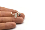 Silver Ring Settings, 2 Antique Silver Plated Brass Moon And Planet Ring With 1 Stone Setting - Pad Size 6mm R053 H0091
