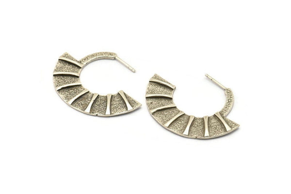 Geometric Earring Findings, 2 Antique Silver Plated Brass Semi Circle Textured Earring Findings (44x34x1.8mm) BS 2059 H0563