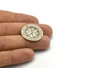 Silver Compass Charm, 12 Antique Silver Plated Brass Compass Charms With 1 Hole, Earrings, Pendants, Findings (25x2mm) D1071 H1162