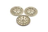 Silver Compass Charm, 12 Antique Silver Plated Brass Compass Charms With 1 Hole, Earrings, Pendants, Findings (25x2mm) D1071 H1162