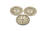 Silver Compass Charm, 12 Antique Silver Plated Brass Compass Charms With 1 Hole, Earrings, Pendants, Findings (25x2mm) D1071 H1162