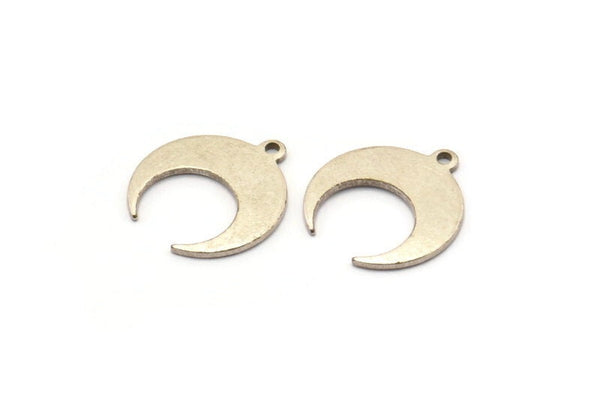 Silver Moon Charm, 12 Antique Silver Plated Brass Crescent Moon With 1 Loop, Earrings (16x14x0.80mm) M01569 H0927