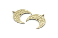 Hammered Crescent Pendant, 2 Antique Silver Plated Brass Hammered Crescent Pendants With 1 Loop and 1 Hole (25x10x1mm) U146 H0434