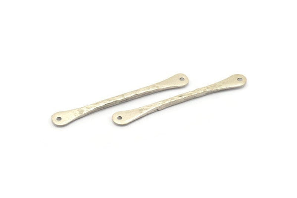 Silver Hammered Connector, 4 Antique Silver Plated  Brass Hammered Connectors With 2 Holes (48.5x6x2.1mm) D0050 H0639