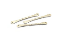 Silver Hammered Connector, 4 Antique Silver Plated  Brass Hammered Connectors With 2 Holes (48.5x6x2.1mm) D0050 H0639