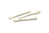 Silver Hammered Connector, 4 Antique Silver Plated  Brass Hammered Connectors With 2 Holes (48.5x6x2.1mm) D0050 H0639