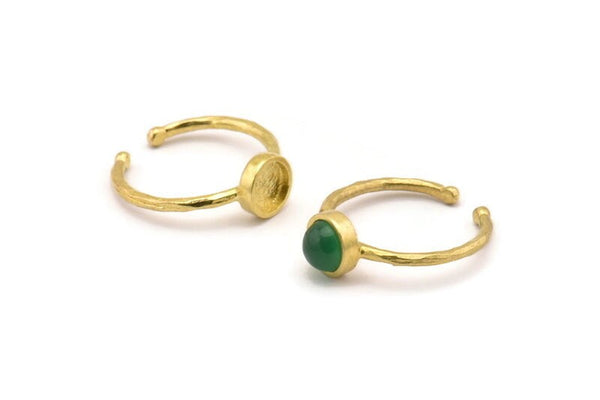 Brass Ring Settings, 4 Raw Brass Round Ring With 1 Stone Setting - Pad Size 6mm N1763