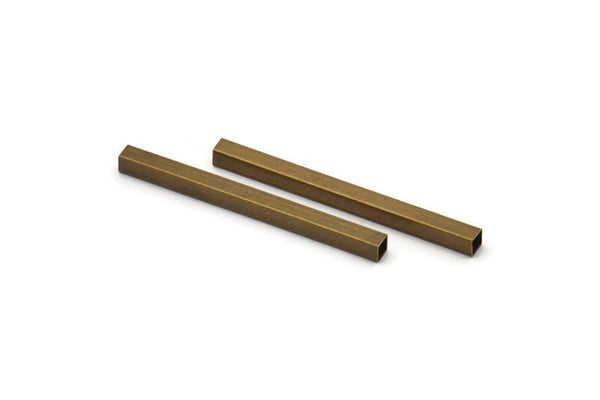 Square Antique Tube, 24 Square Antique Brass Tubes (40x3x3mm) Brc301