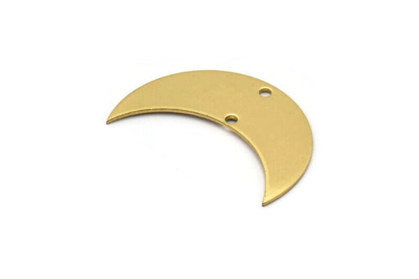 Moon Phase Pendant, 10 Raw Brass Crescent Shaped Pendants with 2 Holes (30x11x0.80mm) D0081