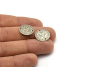 Silver Round Connector, 20 Antique Silver Plated Brass Round Ottoman Sultan&#39;s Signature Coin Connectors With 2 Holes, Charms (16mm) A0166