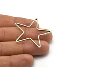 Huge Brass Star Pendant, 6 Antique Silver Plated Brass  Star Ring, Charms (42x2x1mm) MB-9-25 H0021