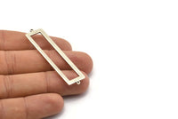 Brass Rectangle Charm, 4 Antique Silver Plated Brass Rectangle Charms With 2 Loops (57x14x1mm) E124 H1221