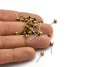 Stainless Post Prong Setting, 100 Stainless Steel Earring Posts With 4 Mm Raw Brass Prong Setting A0459
