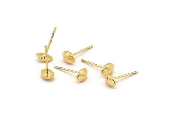 Gold Oval Earring, 10 Gold Plated Brass Oval Stud Earrings (6x1.5mm) D1439 A1817