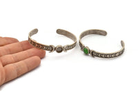 Silver Moon Cuff, Antique Silver Plated Brass Moon Phases Cuff Stone Setting With 1 Pad -  Pad Size 8mm N1674 H1396