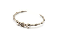 Silver Moon Cuff, Antique Silver Plated Brass Crescent Moon Cuff Stone Setting With 1 Pad -  Pad Size 8mm N1685 H1409
