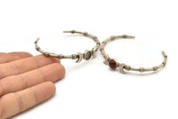 Silver Moon Cuff, Antique Silver Plated Brass Crescent Moon Cuff Stone Setting With 1 Pad -  Pad Size 8mm N1685 H1409