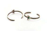 Silver Triangle Cuff, Antique Silver Plated Brass Triangle Cuff Stone Setting With 1 Pad - Pad Size 6mm N1677 Q0661