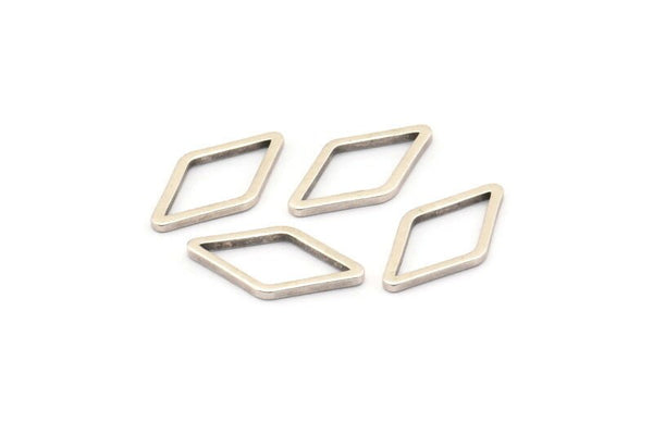 Silver Diamond Ring, 50 Antique Silver Plated Brass Open Diamond Ring Charms (10x16x1mm) D0058 H0669