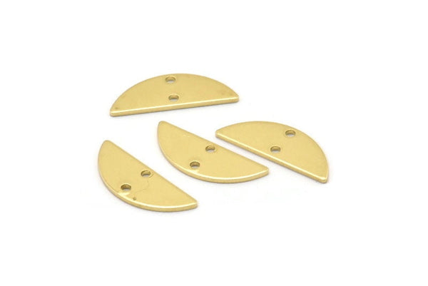 Semi Circle Charm, 24 Raw Brass Half Moon Charms With 2 Holes, Blanks (18x7x0.80mm) M02658