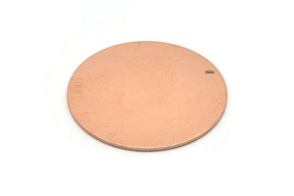 Copper Round Charm, 2 Raw Copper Charms With 1 Hole, Pendants, Findings (30x0.80mm) M02624