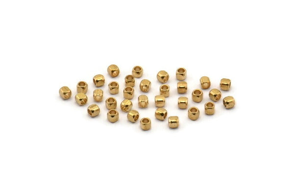 Brass Cube Beads, 100 Raw Brass Square Cube Beads (2x2mm) B0132