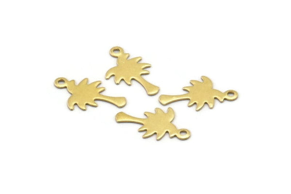Brass Palm Charm, 100 Raw Brass Palm Tree Charms With 1 Loop, Pendants, Earrings (15x9x0.40mm) B0133