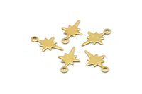 Brass Pole Star Charm, 100 Raw Brass, Brass Charms, Brass Pole Star Charms With 1 Loop (13x8x0.40mm) A0819