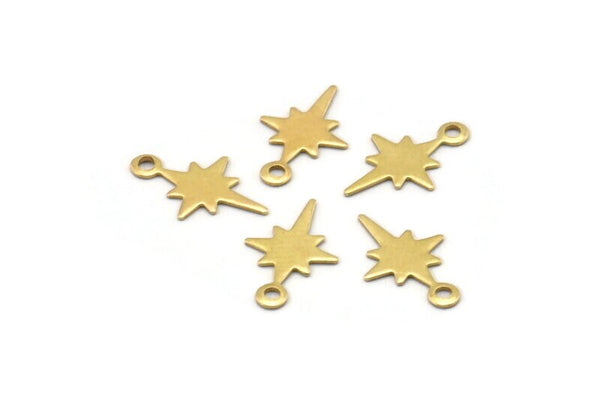 Brass Pole Star Charm, 100 Raw Brass, Brass Charms, Brass Pole Star Charms With 1 Loop (13x8x0.40mm) A0819