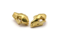 Brass Fruit Bat Skull, 2 Raw Brass Short Nosed Fruit Bat Skull With 1 Loop, Findings, Charms (11x14x21mm) U105