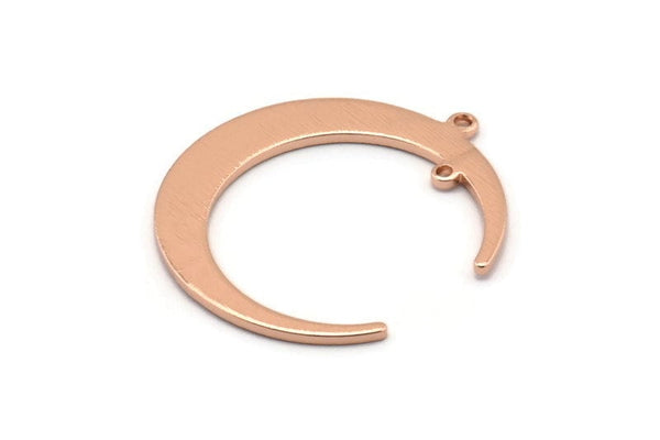 Rose Gold Moon Charm, 4 Rose Gold Plated Brass Textured Crescent Moon Charms With 2 Loops, Connectors (31x27x1mm) D0817 Q0786