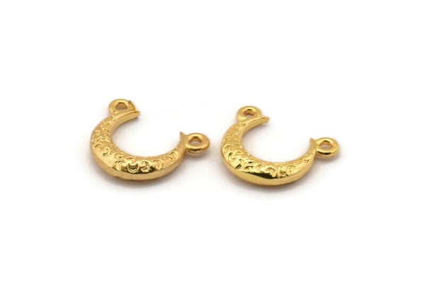 Gold Moon Charm, 6 Gold Plated Brass Textured Horn Charms With 2 Loops, Pendant, Jewelry Finding (12x3.50x3mm) N0268 Q0421