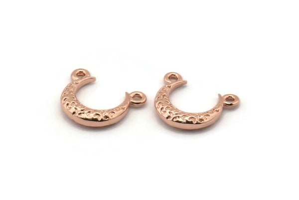 Rose Gold Moon Charm, 6 Rose Gold Plated Brass Textured Horn Charms With 2 Loops, Pendant, Jewelry Finding (12x3.50x3mm) N0268 Q0421