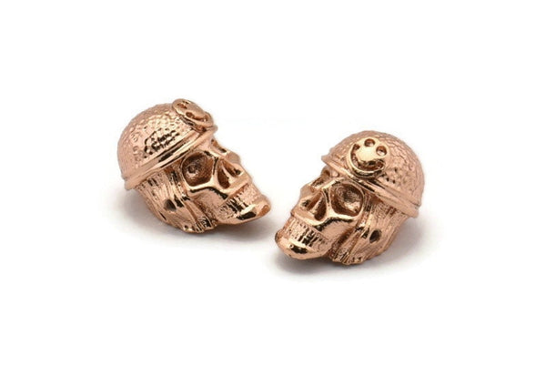 Rose Gold Pirate Finding, 2 Rose Gold Plated Skull Head Bracelet Parts (17x12x11mm) N0423