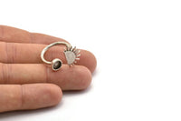 Silver Ring Settings, 2 Antique Silver Plated Brass Moon And Planet Ring With 1 Stone Setting - Pad Size 6mm R054 H0604
