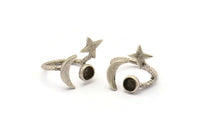 Hammered Universe Cosmos Ring, 2 Hammered Antique Silver Plated Moon, Star And Planet Rings N0359 H0287
