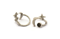 Hammered Universe Cosmos Ring, 2 Hammered Antique Silver Plated Moon, Star And Planet Rings N0359 H0287