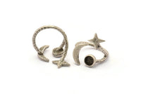 Hammered Universe Cosmos Ring, 2 Hammered Antique Silver Plated Moon, Star And Planet Rings N0359 H0287