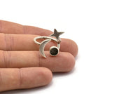 Hammered Universe Cosmos Ring, 2 Hammered Antique Silver Plated Moon, Star And Planet Rings N0359 H0287