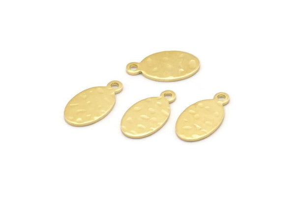 Brass Oval Charm, 24 Hammered Raw Brass Oval Charms With 1 Loop, Blanks (14x8x0.80mm) M02808