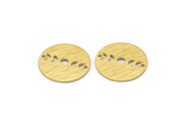Brass Round Charm, 10 Textured Raw Brass Moon Phases Charms With 2 Holes, Findings, Pendants (18x0.80mm) M02834