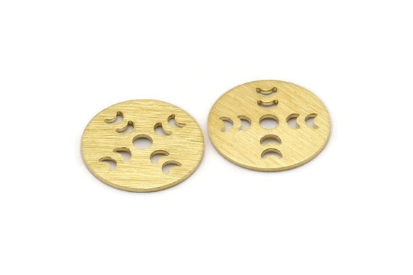Brass Round Blank, 10 Textured Raw Brass Moon Phases Blanks, Findings, Stamping Tags (18x0.80mm) M02840