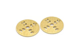 Brass Round Charm, 10 Textured Raw Brass Moon Phases Charms With 1 Hole, Findings, Pendants (18x0.80mm) M02839